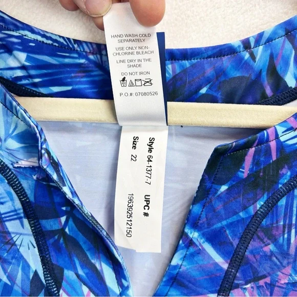 Swimsuits For All Longer Length Short-Sleeve Swim Tunic Size 22 Tropical Palm - Picture 9 of 10